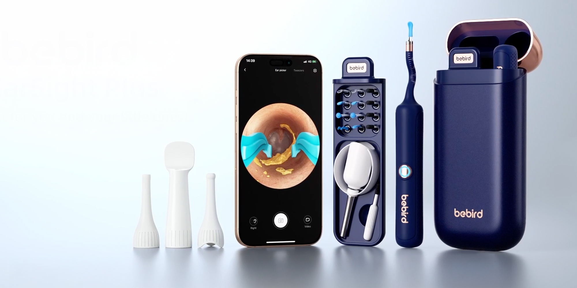 width=100% Urządzenie do czyszczenia uszu Bebird EarSight Plus I35R - niebieski - prezentacja zestawu